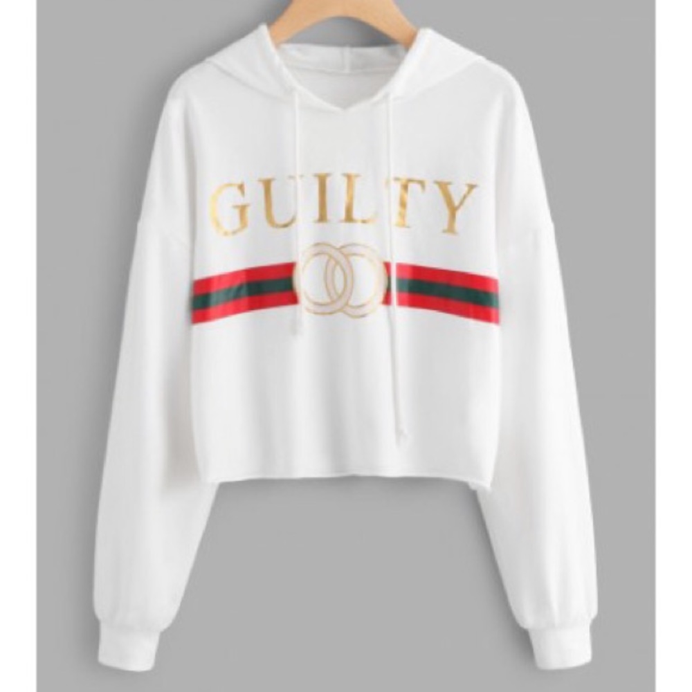 Long Sleeve “GUILTY” Crop Top Hoodie